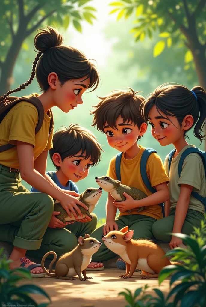 Create an image that is related to 4 agers Rescuing animals
