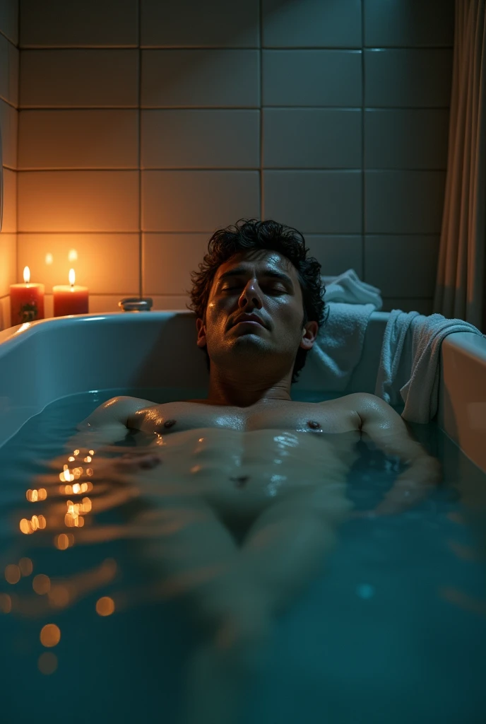 A man was soaking in a bathtub.