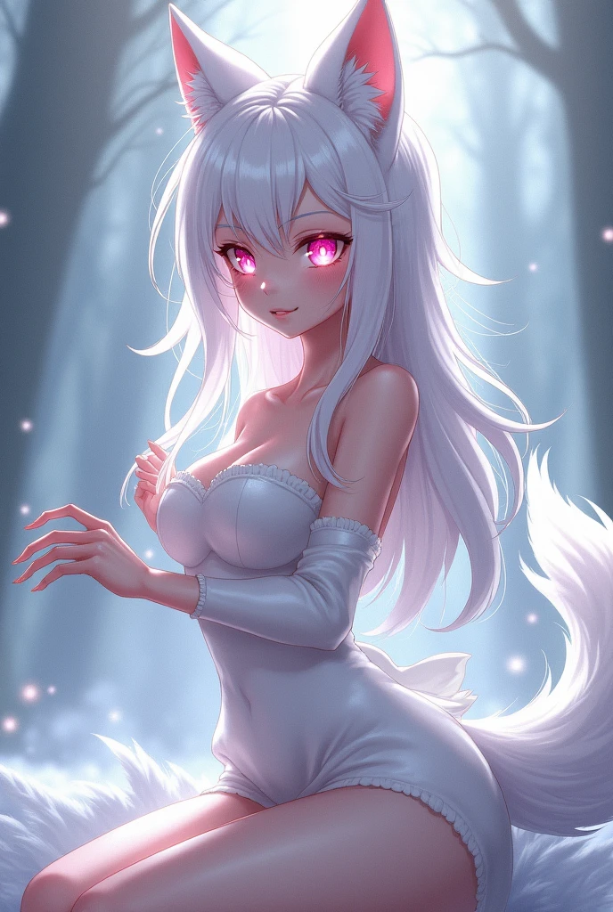 Anime White Wolf Girl Pink Eyes 