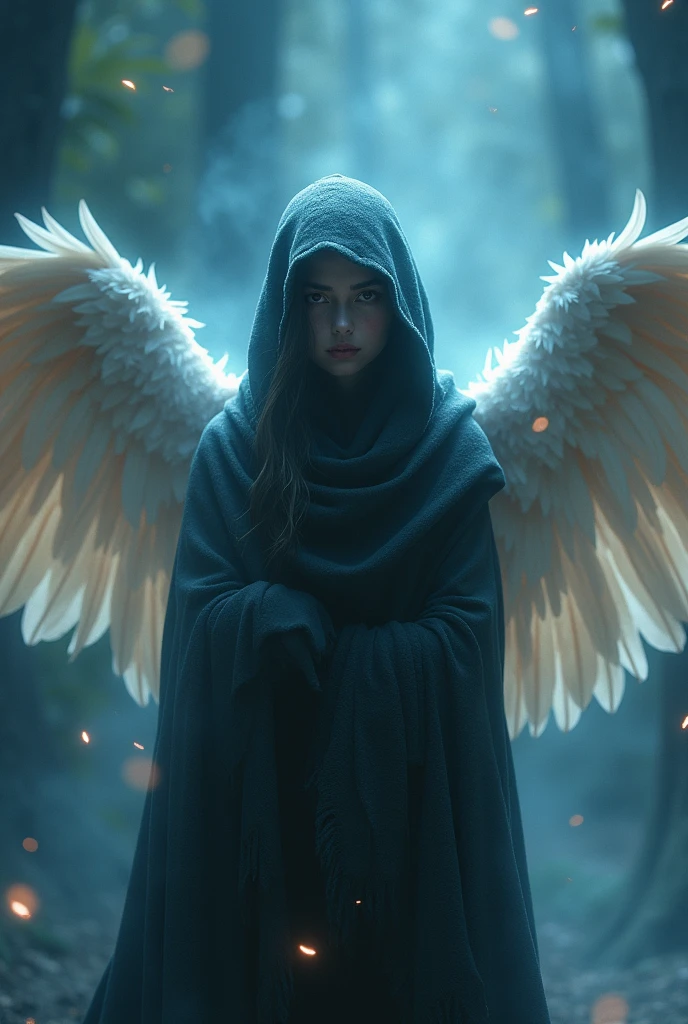 Hooded magician girl with wings