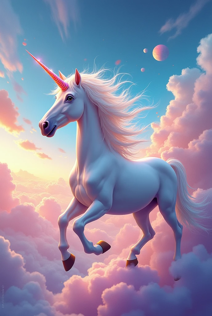 Unicorn flying with colors