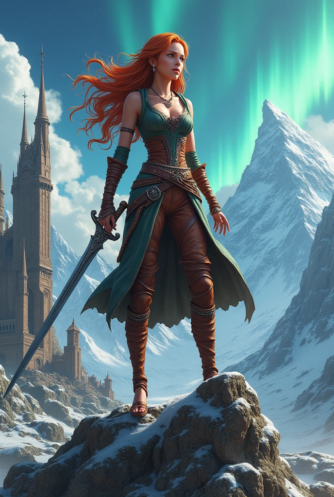 nami do anime one piece misturado com the elders scrolls skyrim em pose de guerreira espadachim