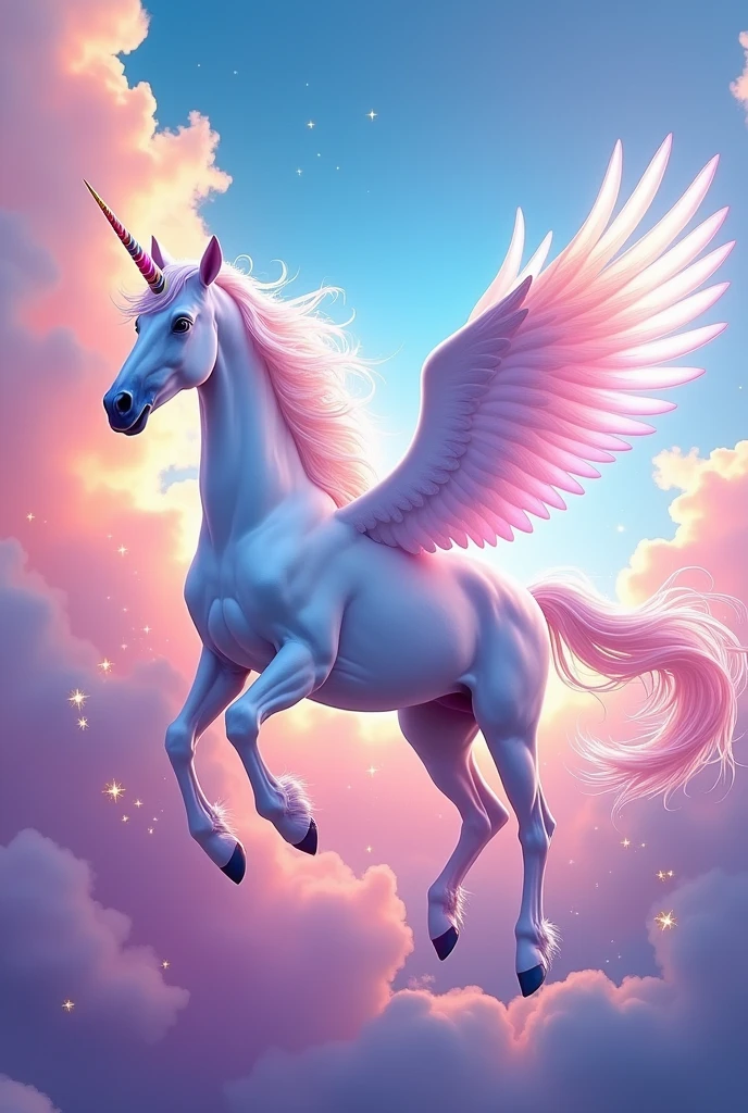Unicorn flying with colors with more