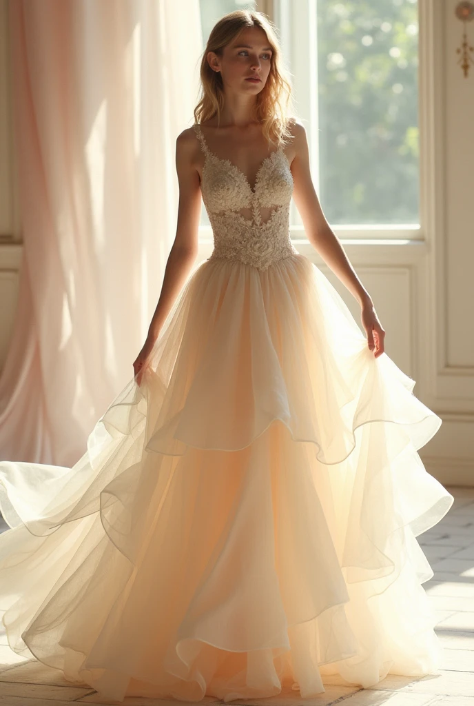 Cinderella dress made of tissue paper or crepe