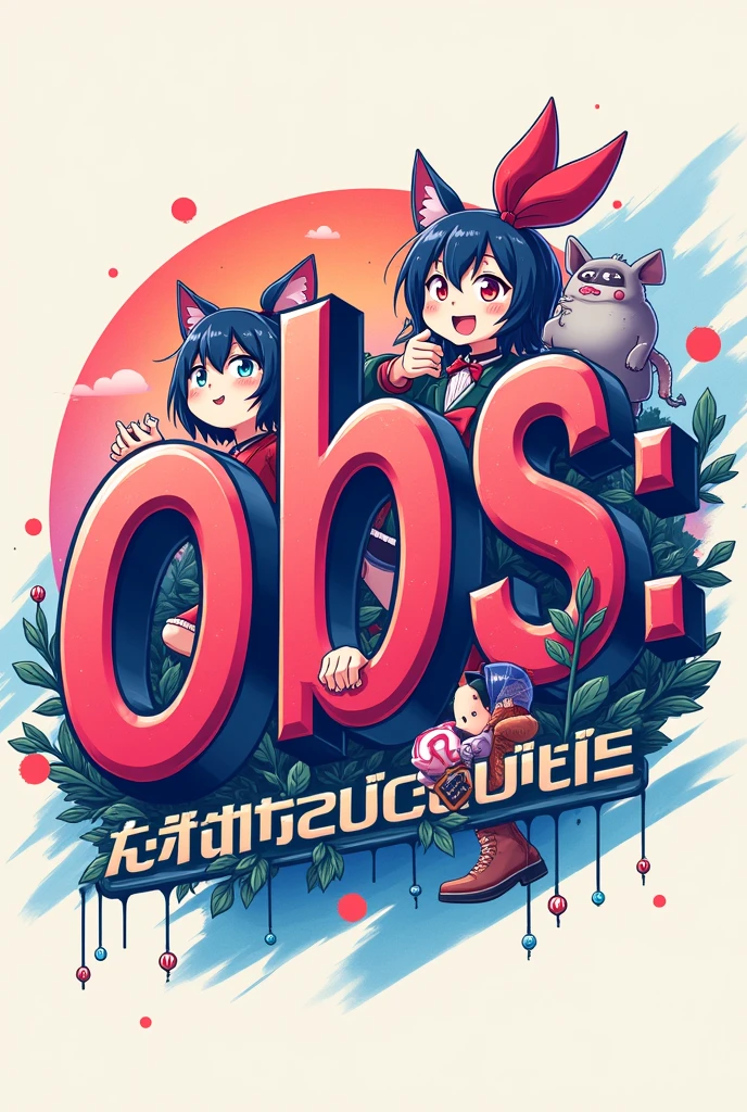 A logo/photo for Instagram with letters (obs:) com design de anime, but only with the letters (obs:) touch the word written in Japanese is put "PolingStudios" (in the same style