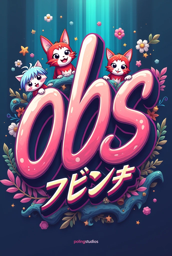 A logo/photo for Instagram with letters (obs:) com design de anime, but only with the letters (obs:) touch the word written in Japanese is put "PolingStudios" (in the same style