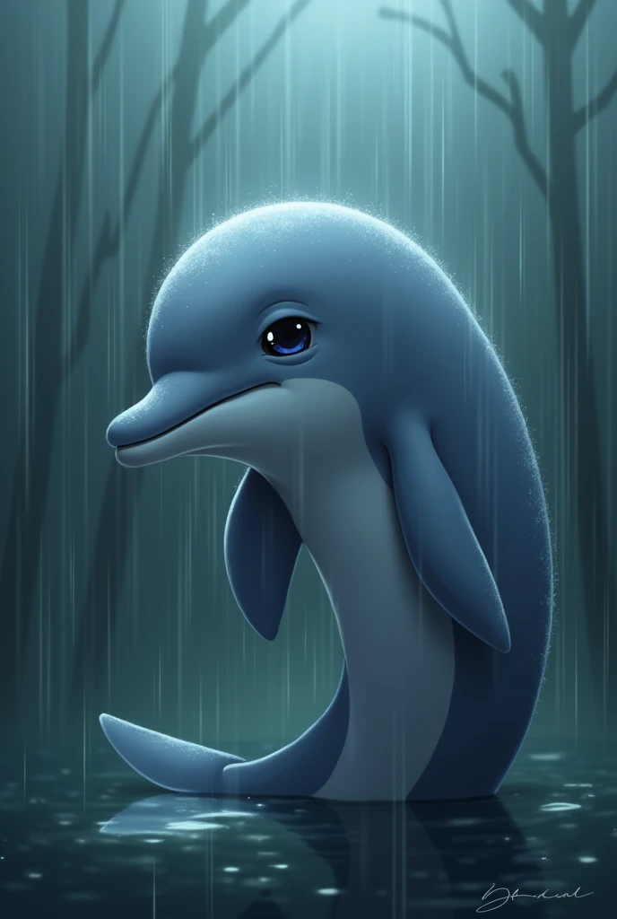 sad dolphin , anime , Raining ,