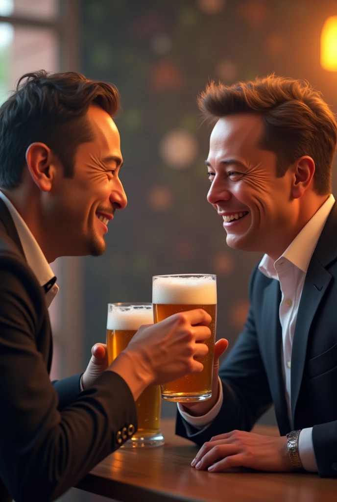 Alexandre de Moraes and Elon Musk laughing and drinking beer together