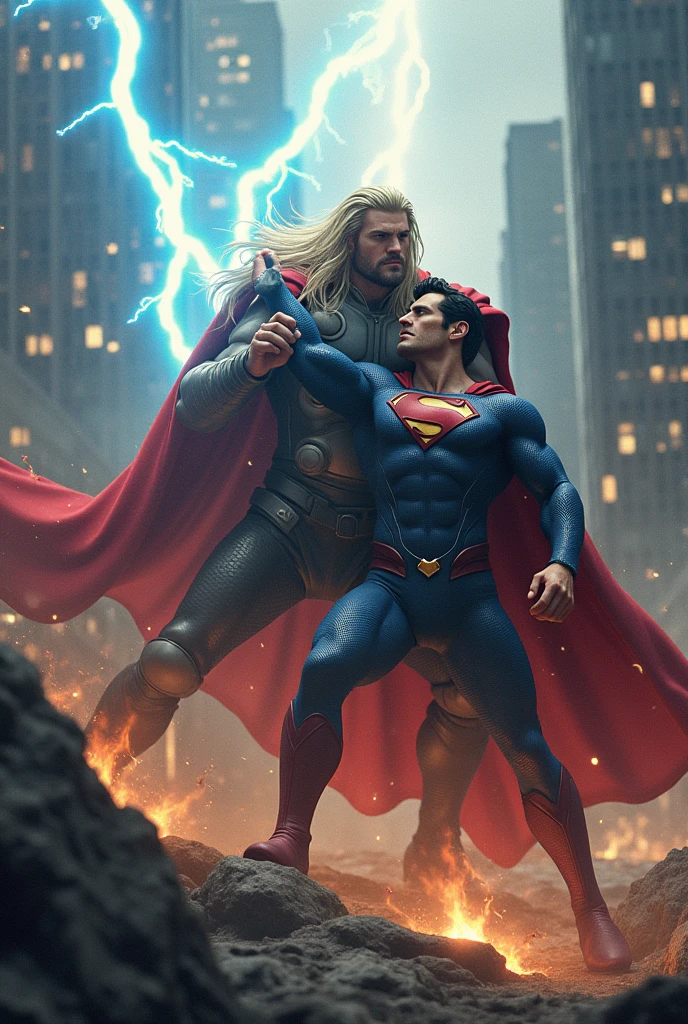 Superman fighting Thor Odinson