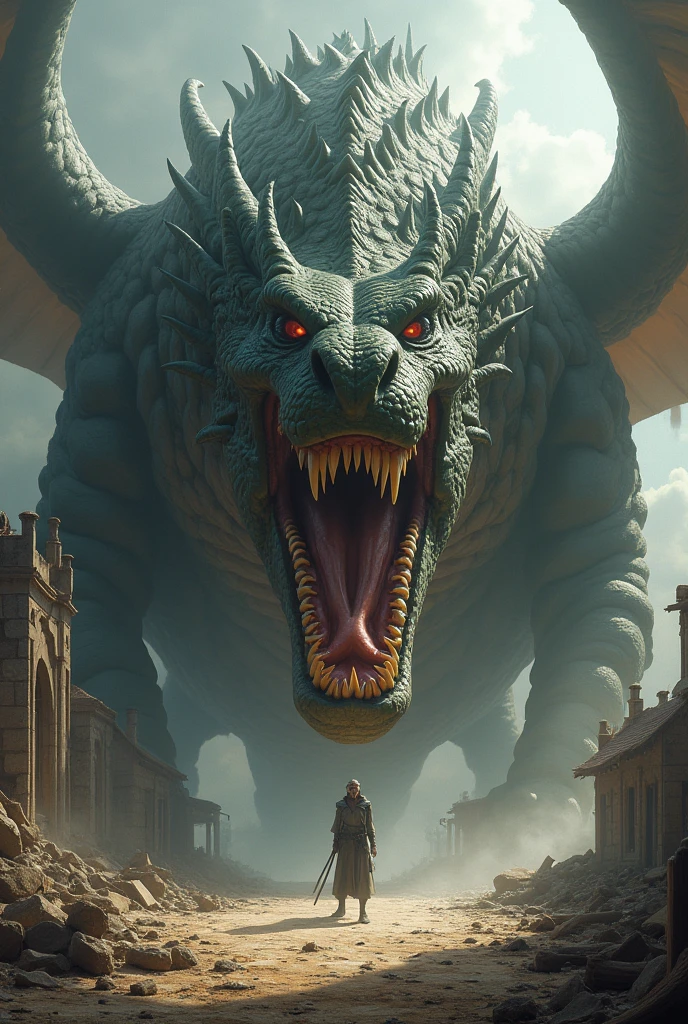 Giant dragon devouring a person