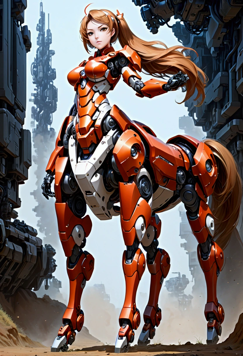 masterpiece, best quality, a portray of a woman ,fictional character, female centaur, lower body, extremely detailed, sci-fi,(mecha musume:1.2)
