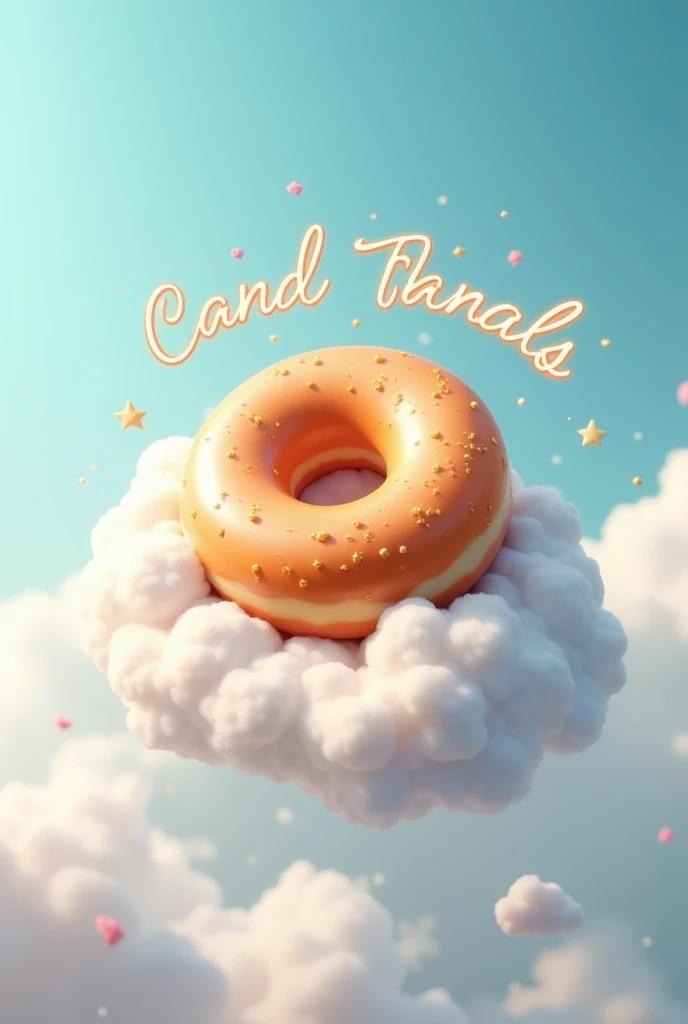 I would like a donut on a flying cloud with the name “cloud candy maker” written on it.