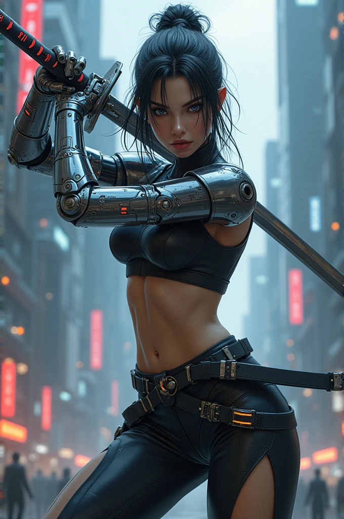 Girl with katana and robot arms