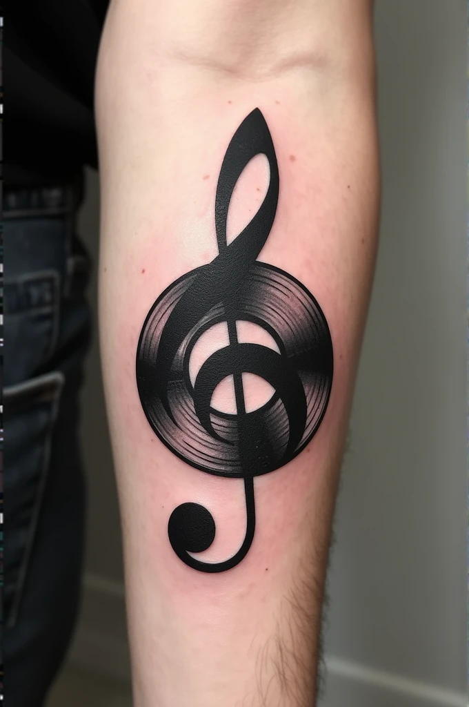 Tattoo with G clue (music) and LP vinil (disc)