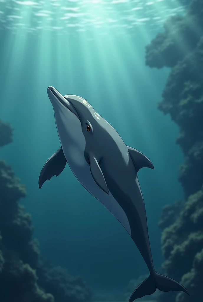 sad dolphin , GIF, anime