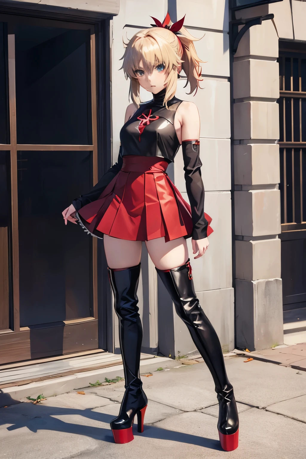 fate (series), anime girl, girl, mordred, casual clothes, thigh high boots, platform boots, high heels,