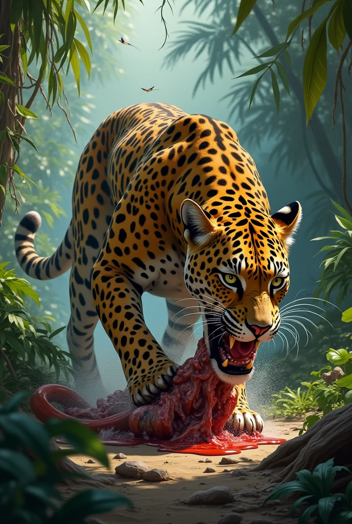 Leopard eating in the jungle