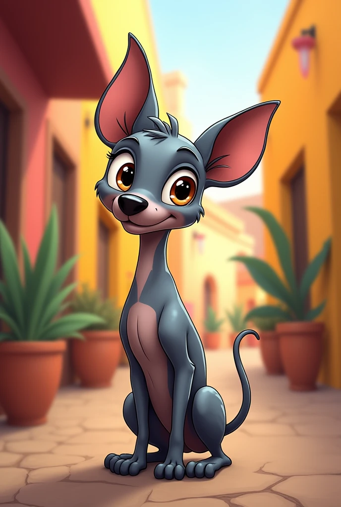 Create a Xoloitzcuintle but cartoon