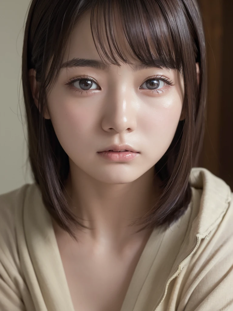 ((Highest quality, masterpiece :1.3)), Realistic、Ultra-high resolution、Natural skin texture、Hyperrealism、Picture from the waist up、A beautiful  Japanese girl、Shining Eyes、Being sexually assaulted by a friend、Angry expression、In agony