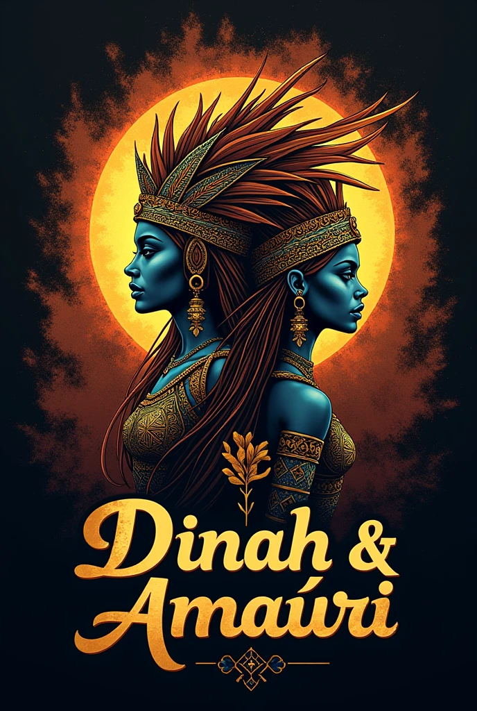 Make a Logo Brand with the photo of the Orixá Obaluaiê and the Orixá Iansã and put the name " Dinah & Amauri" In Portuguese