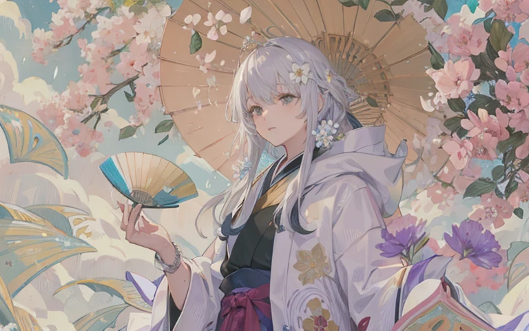 Japanese style,Flower storm,Silver Hair,