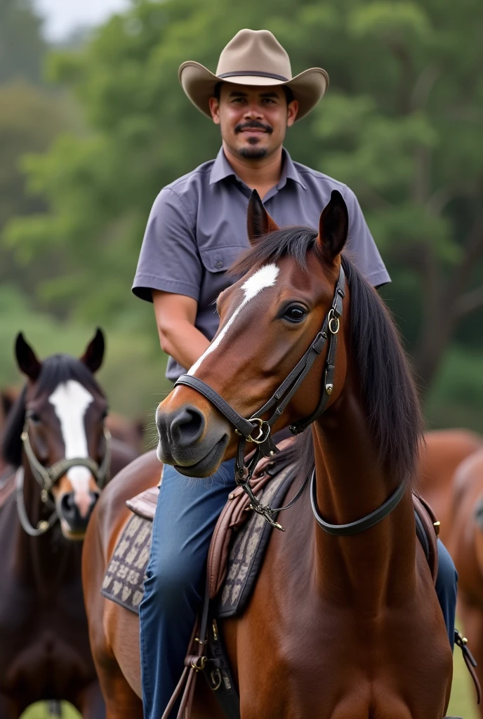 Create a visual buyer persona for Alejandro Fernandez with the following information:

Name: Alejandro Fernandez Age: 35 years Location: Cocora, Colombia Occupation: Equine Veterinary Specialist and Horse Buyer for Horseback Riding: Medium-high (approximately $50,000 - $70,000 annually)
marital status: Married Education:

Bachelor of Veterinary Medicine: CES University of Medellin Specialization in Equine Veterinary Medicine: CES University of Medellin Context and Experience:

childhood: Born in Quimbaya, where he spent much of his childhood on his grandfather&#39;s farm, learning to care for horses. His father worked as a manager in a mini-market and his mother as a waitress in a restaurant..
Education and First Jobs: She won a national scholarship to study veterinary medicine while working part-time in a restaurant. After graduating, He worked for 4 years as a veterinarian in the city, where he met his wife.
Current Career: He has worked for the last 5 years at Cocora, Buying and caring for horses for horseback riding.
Motivations:

Cost and Quality: Look for affordable riding horses that don&#39;t compromise on quality, to maintain high standards at a manageable cost.
Efficiency: You need to acquire lots of horses efficiently to ensure the smooth running of the rides and customer satisfaction..
Animal Welfare: You are interested in acquiring horses that are well cared for and can quickly adapt to their new environment..
challenges:

Limited Budget: Although their income is medium-high, You must manage the budget effectively to meet the needs of the farm.
time: You have a busy schedule with your daily responsibilities and don&#39;t always have the time to thoroughly research each purchase option..