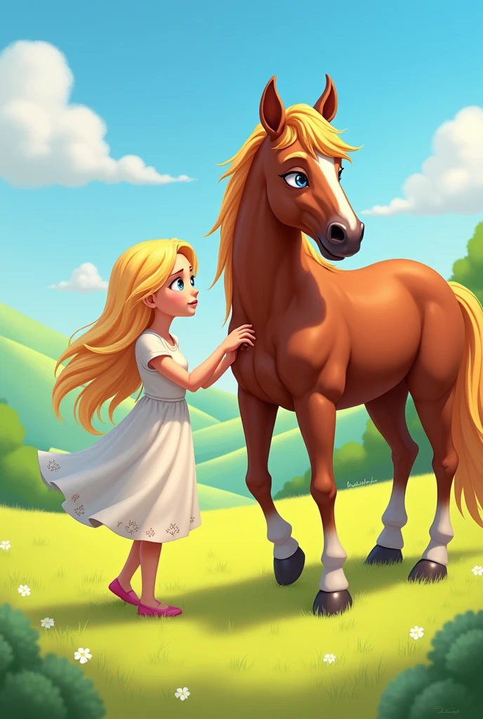 Pixer of a blonde girl with a horse