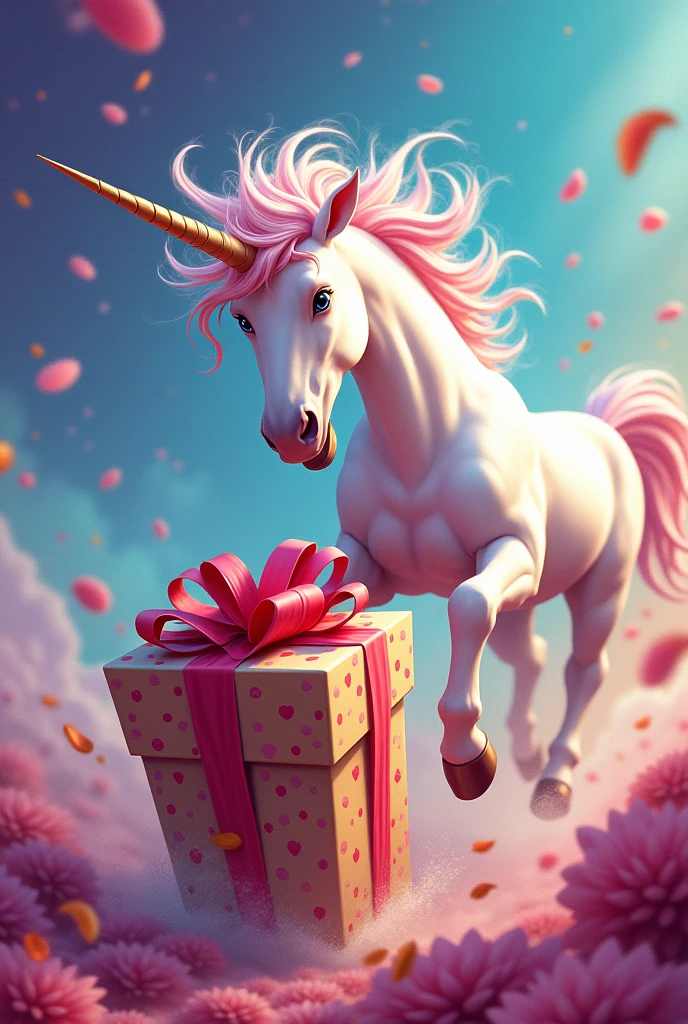 Unicorn headbutting colorful giving grade colorful background happy jumping