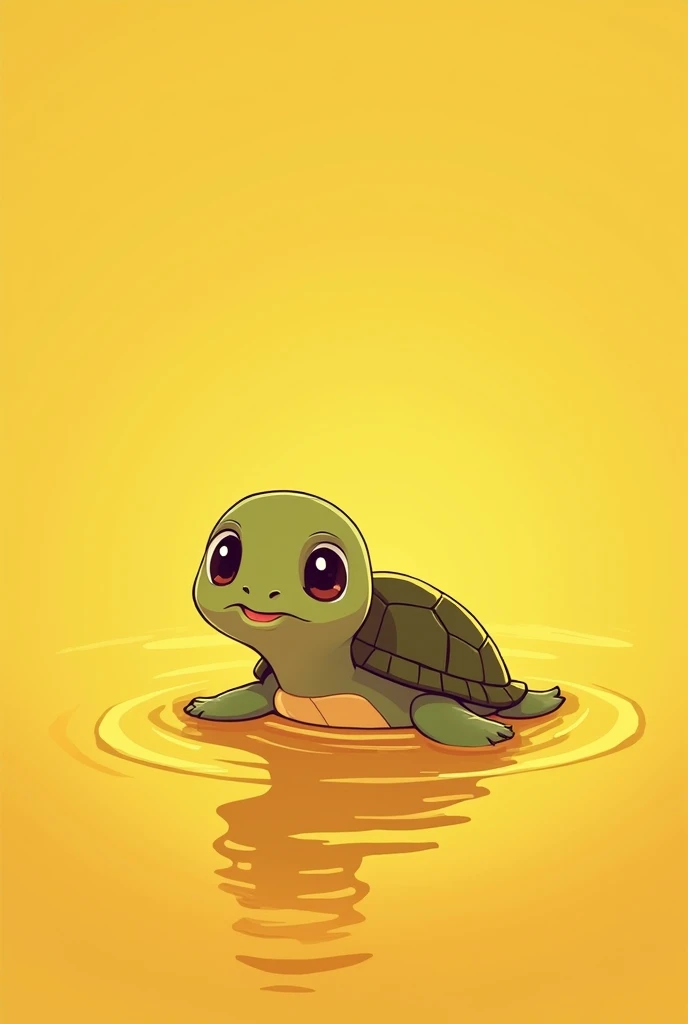 Create a cute teenage turtle coming out of a golden lake that is cartoon style, not very detailed and has pointy eyes that looks cute and has something that says André that looks like a 2d cartoon that looks like a drawing 