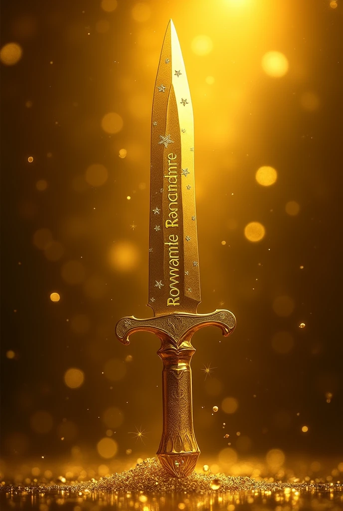 Create a gift,A golden knife with star details,written REVENGE on the gold background