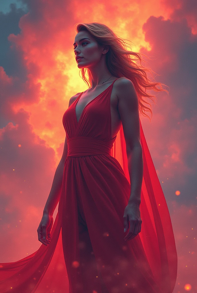 Create an image that can inspire confidence with red tones with a subtle mix of blue and pink tones





