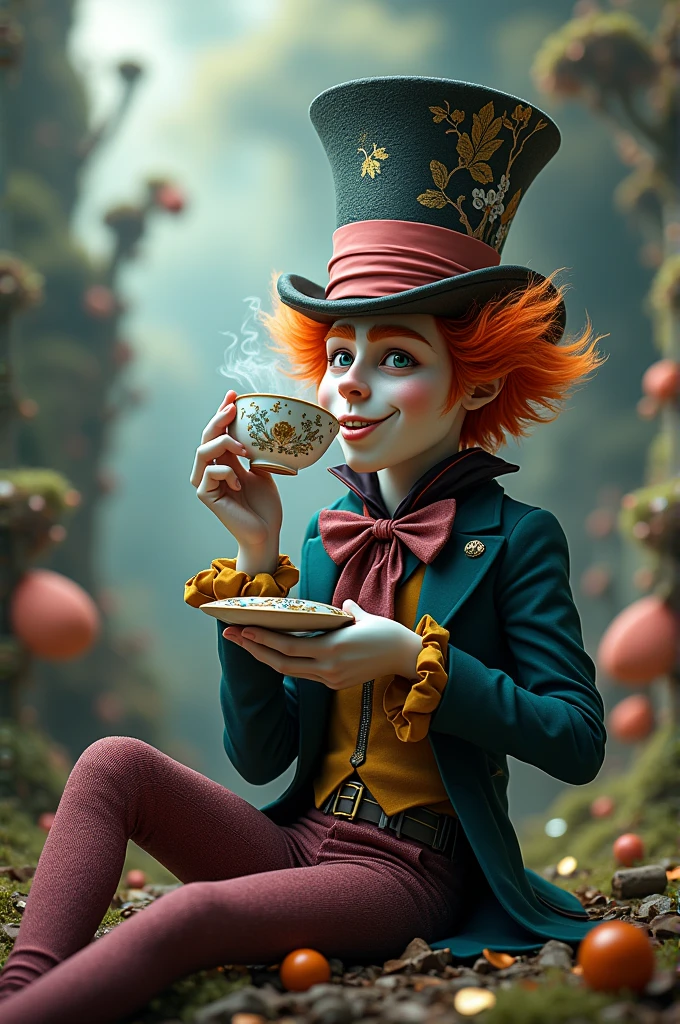 Image of Mad Hatter drinking tea sideways