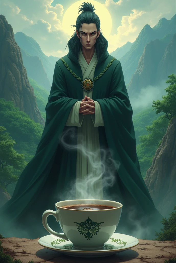 Create the name Eber with the first Hokage at the beginning and a cup of coffee at the end of the name.