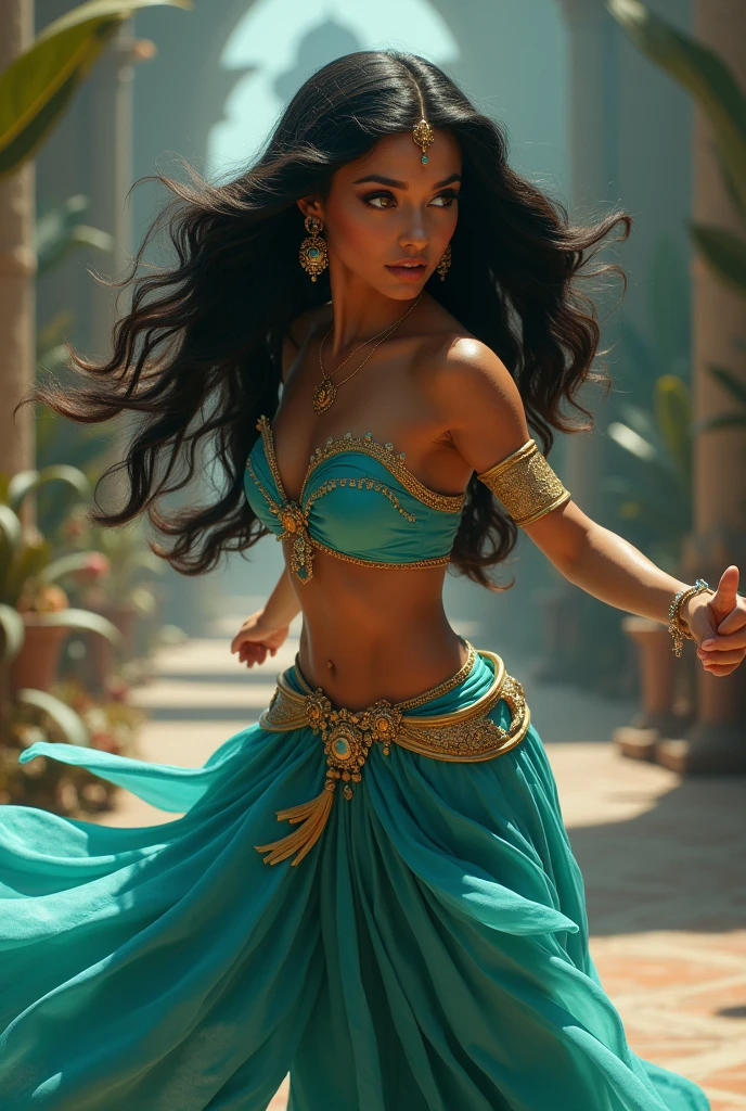 Stunning Princess Jasmine, photo in 8k, in action, cinematic.