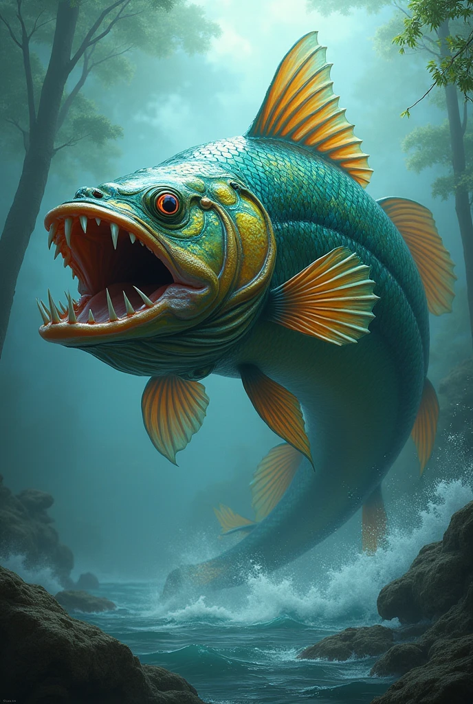 Create an animated image of a monster peacock bass