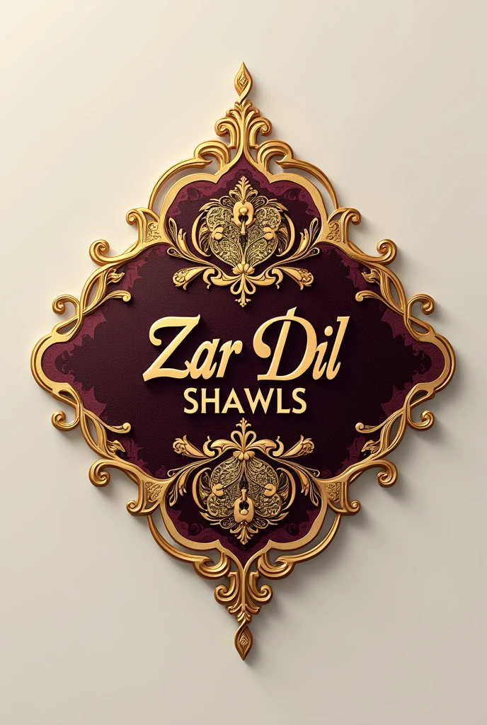 "Design a logo for 'Zar Dil Shawls' with a traditional paisley motif in rich gold, symbolizing luxury. Add the brand name in a stylish blend of calligraphy and modern serif fonts, with deep red accents for passion. Use black or dark gray for clear, elegant text. The logo should be minimalist yet detailed, with a metallic sheen on the gold elements and a transparent background for versatility."