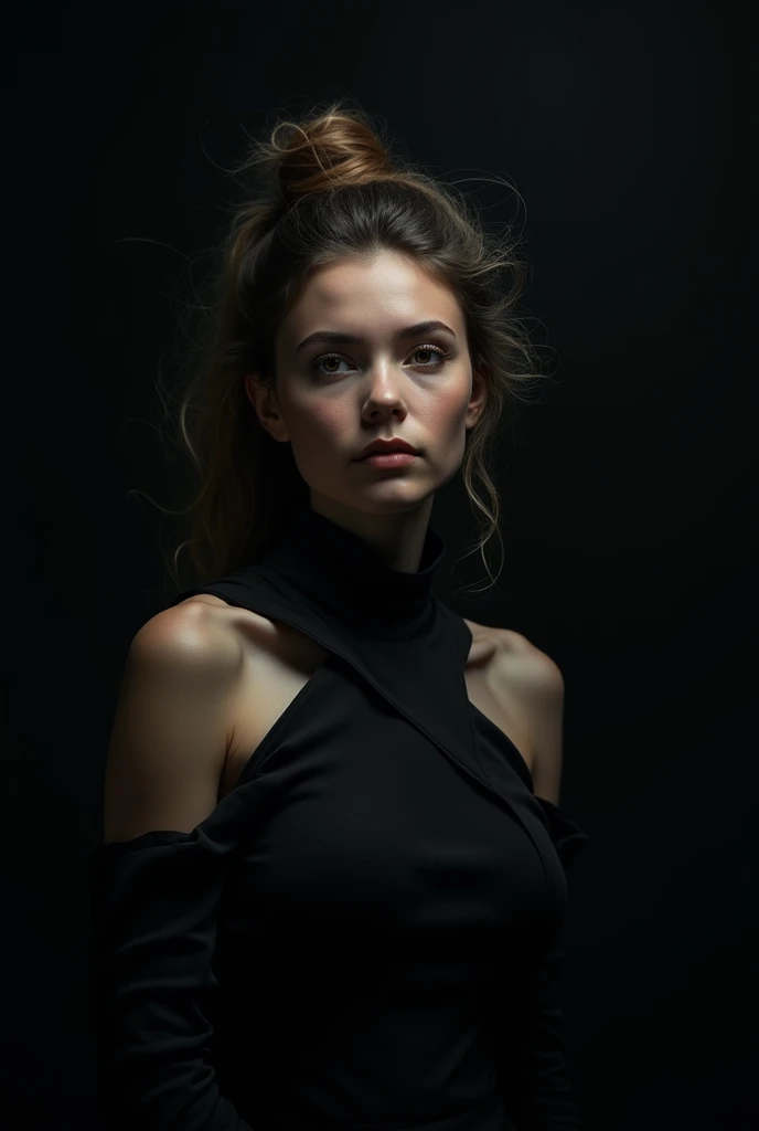 ( masterpiece,black background :1.5) , 8k , (atmospheric depth:1.2) , (vivid illuminlation:1.2) , (enchanting elegance:1.2) , 1girl, portrait ,