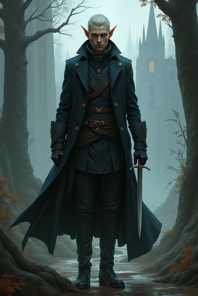 Male Half Elf Overcoat is dagger RPG.