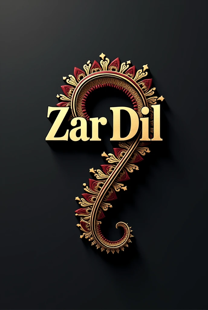 "Design a logo for 'Zar Dil ' with a traditional paisley motif in rich gold, symbolizing luxury. Add the brand name in a stylish blend of calligraphy and modern serif fonts, with deep red accents for passion. Use black or dark gray for clear, elegant text. The logo should be minimalist yet detailed, with a metallic sheen on the gold elements and a transparent background for versatility." simple