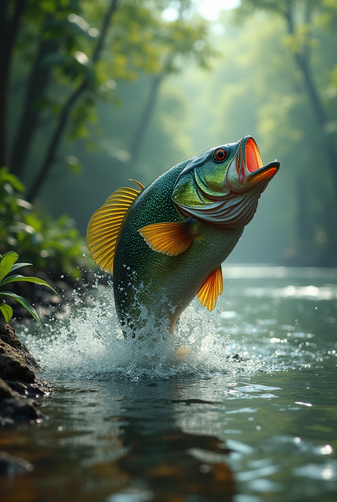 Create an image of peacock bass being fished