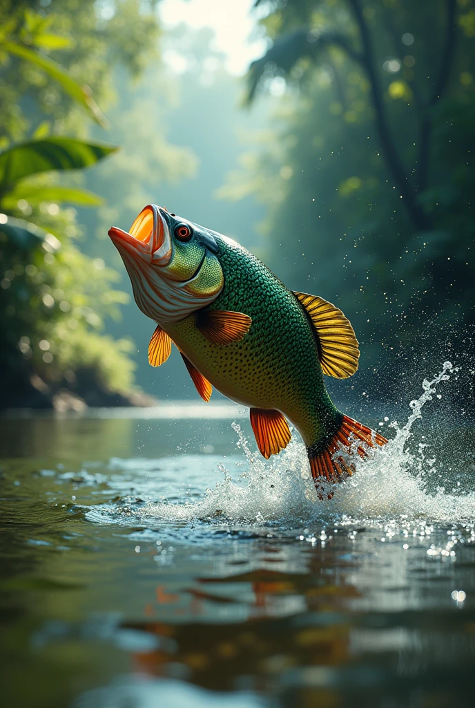 Create an image of peacock bass being fished