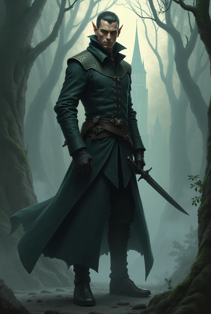 Male Half Elf Overcoat is dagger RPG.