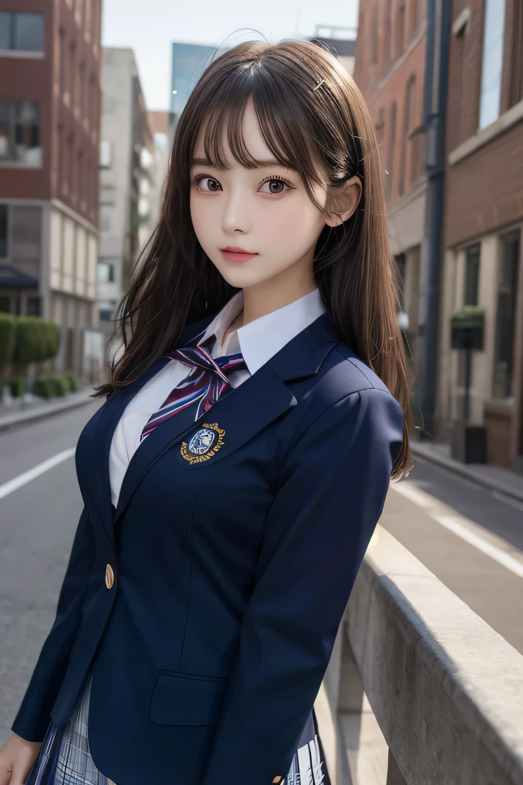One Girl, 1 person,Highest quality,High resolution,超High resolution,8k,Realistic,Upper Body,encounter_audience,Large Breasts, the body is slim,(blazer School uniform:1.2),