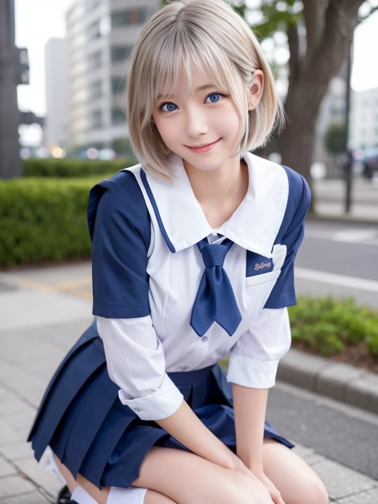 Browsing Caution,Correct human anatomy,Photorealistic One Girl,Very detailedかわいい顔,Short Hair,Natural platinum silver hair,Bright big blue eyes,Droopy eyes,smile,Nordic beauty,Perfect Boobs,high quality,最high quality,8k,Ultra-realistic,Very detailed,High resolution,High resolution修正,Masterpiece,(School uniforms:1.5),(Sexual climax:1.5)