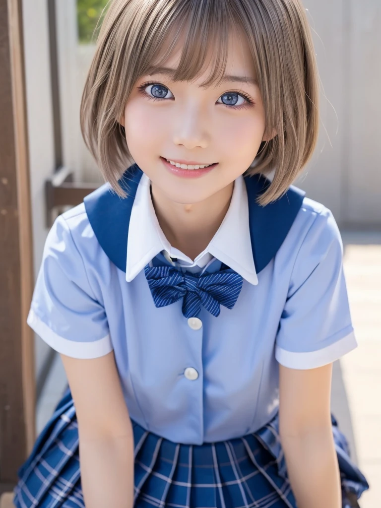 Browsing Caution,Correct human anatomy,Photorealistic One Girl,Very detailedかわいい顔,Short Hair,Natural platinum silver hair,Bright big blue eyes,Droopy eyes,smile,Nordic beauty,Perfect Boobs,high quality,最high quality,8k,Ultra-realistic,Very detailed,High resolution,High resolution修正,Masterpiece,(School uniforms:1.5),(Sexual climax:1.5)