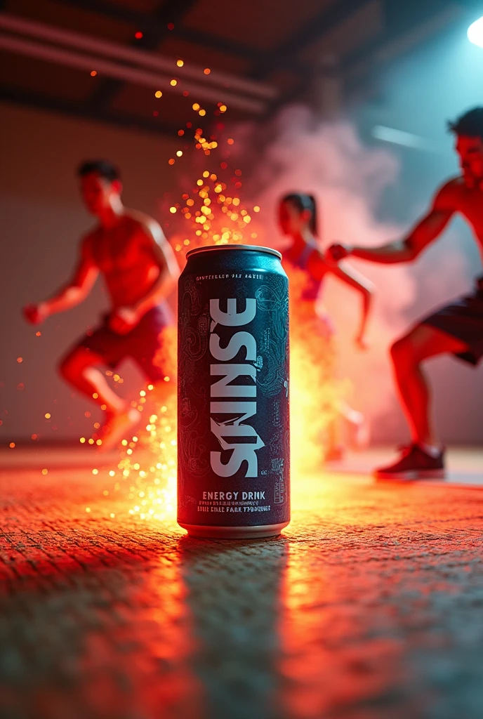 An advertisement for my brand of energy drink called " SEINSE" in can. It takes place in a gym