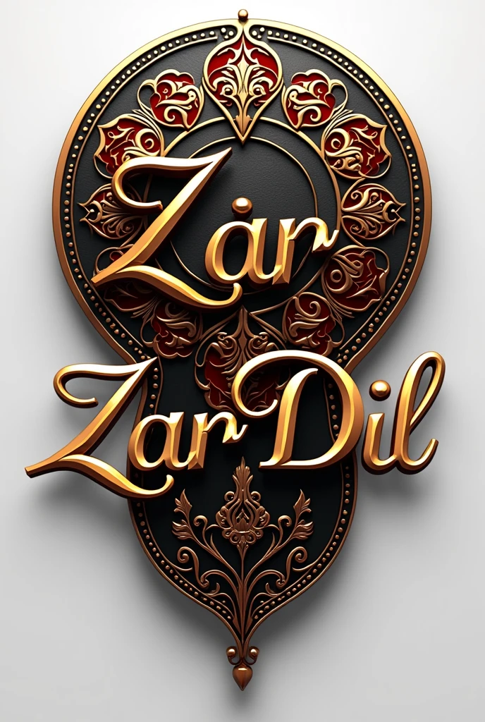 "Design a  logo for 'Zar Dil ' with a traditional paisley motif in rich gold, symbolizing luxury. Add the brand name in a stylish blend of calligraphy and modern serif fonts, with deep red accents for passion. Use black or dark gray for clear, elegant text. The logo should be minimalist yet detailed, with a metallic sheen on the gold elements and a transparent background for versatility." simple
