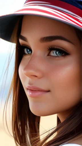  A beautiful American woman focus on her face 