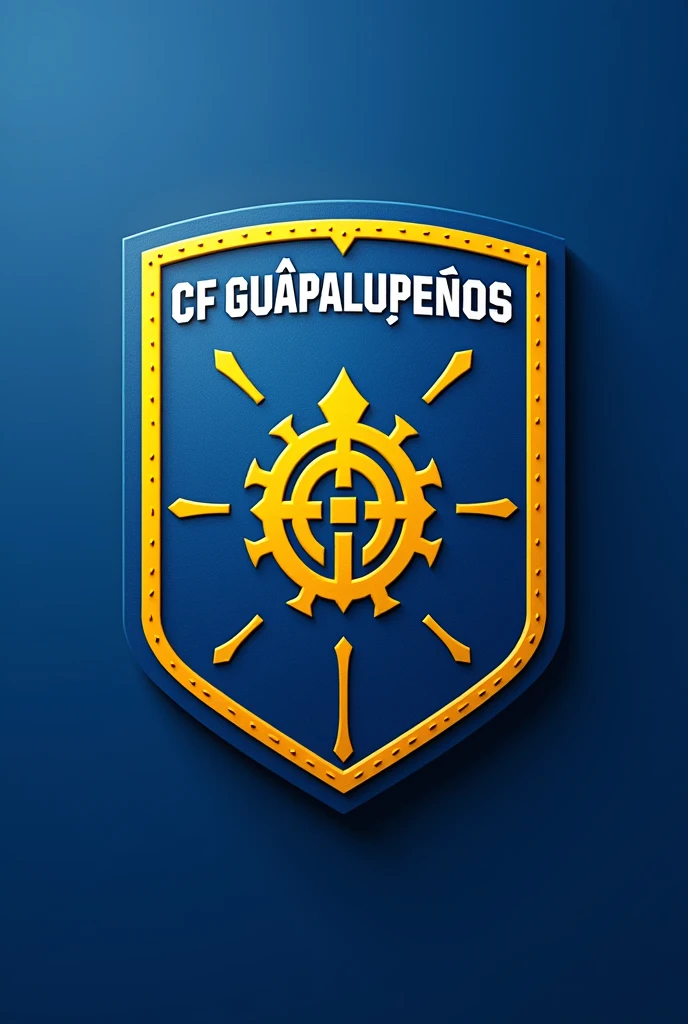 A soccer shield called “CF Guapalupeños” , Blue with small yellow details.