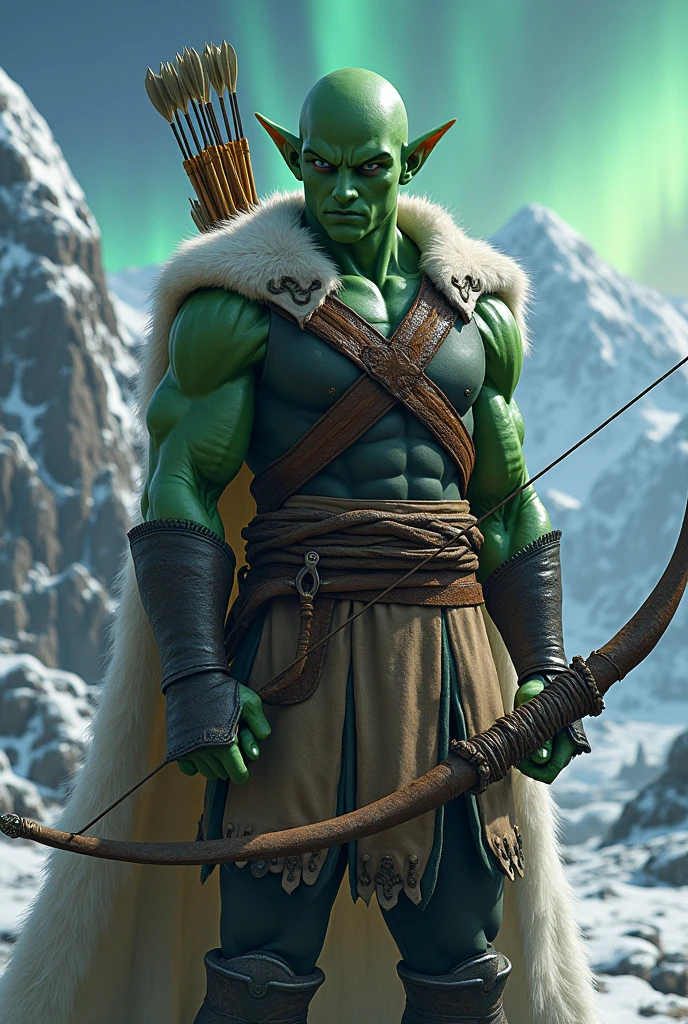 picolo do anime dragon ball z misturado com the elders scrolls skyrim em pose de arqueiro
